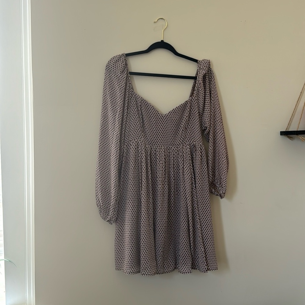 Brown long sleeved babydoll mini dress